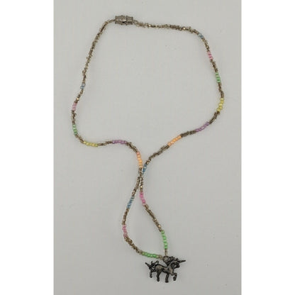 Handmade Pastel Glass Beaded Unicorn Pendant Necklace