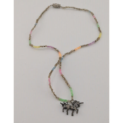 Handmade Pastel Glass Beaded Unicorn Pendant Necklace