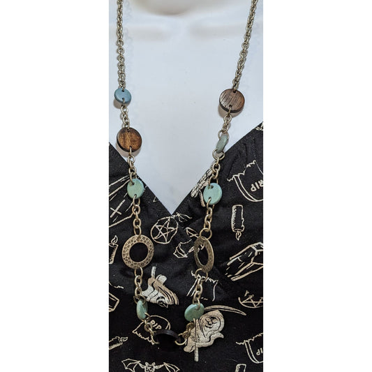 American Eagle Rustic Wood Disc Necklace Long Mixed Media Boho Geometric Statement Jewelry