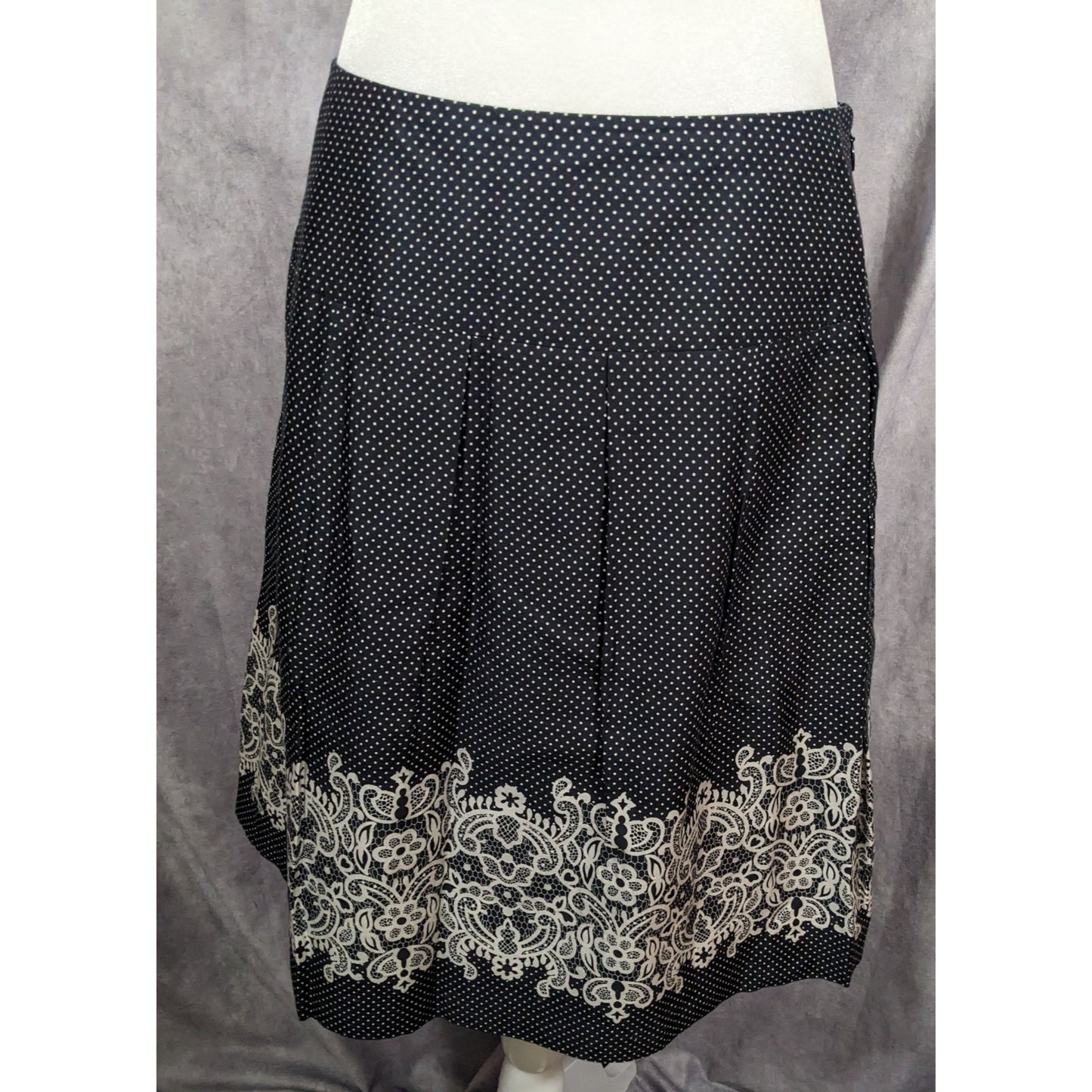 Loft Black And White Polka Dot Lace Print Skirt