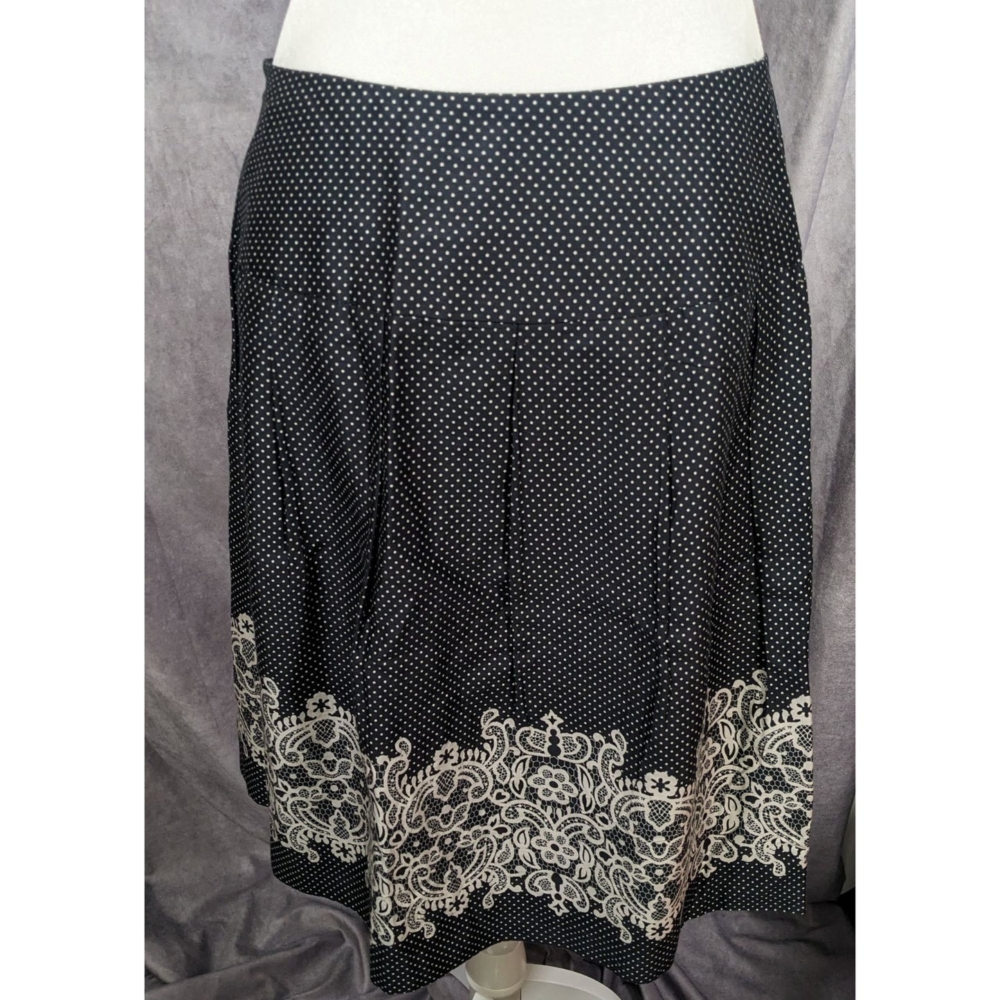 Loft Black And White Polka Dot Lace Print Skirt