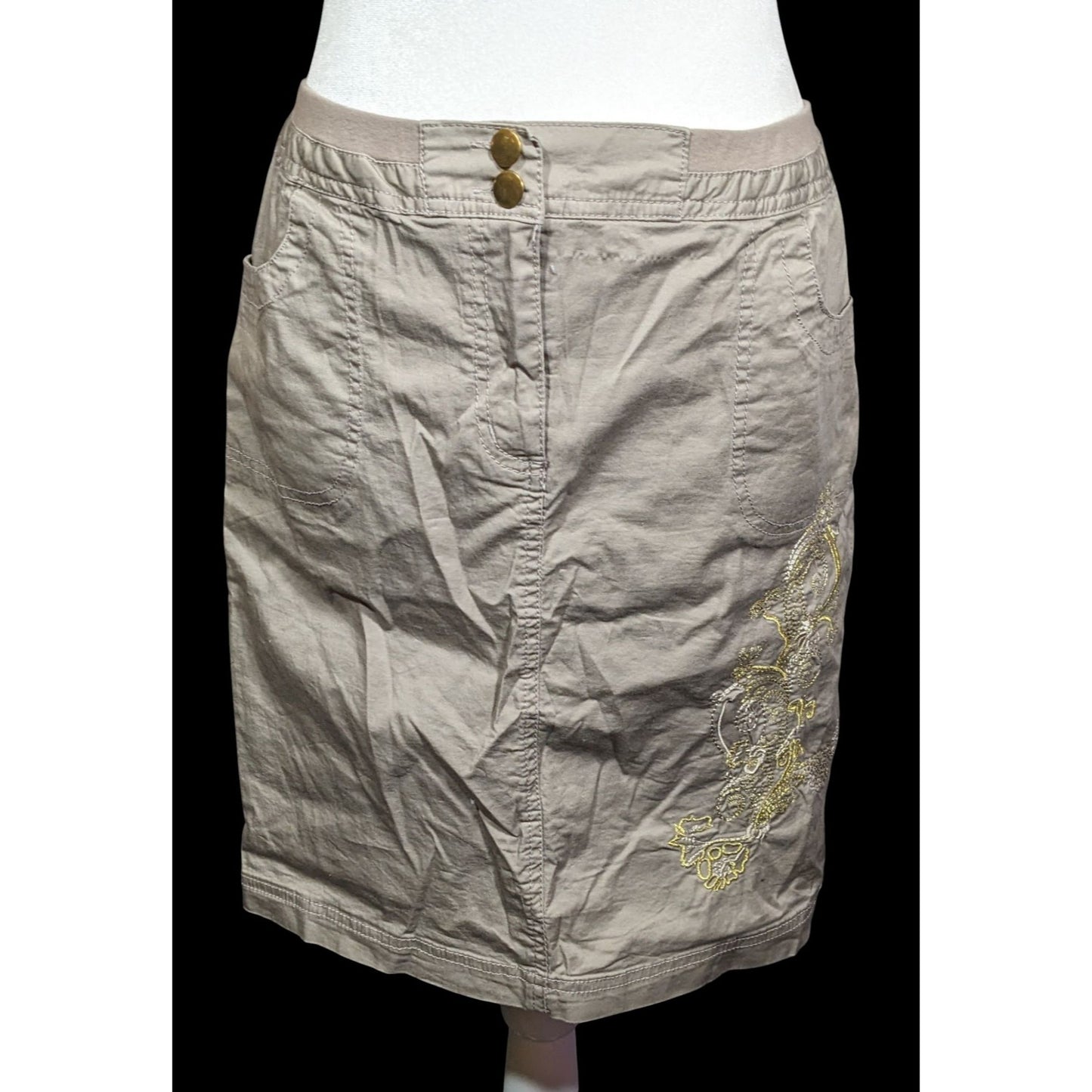Olivia & Martin Floral Embroidered Khaki Skirt