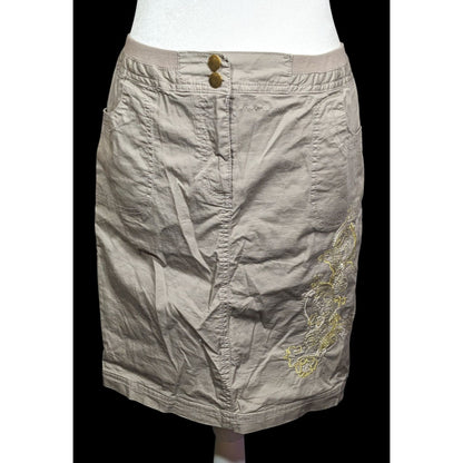 Olivia & Martin Floral Embroidered Khaki Skirt