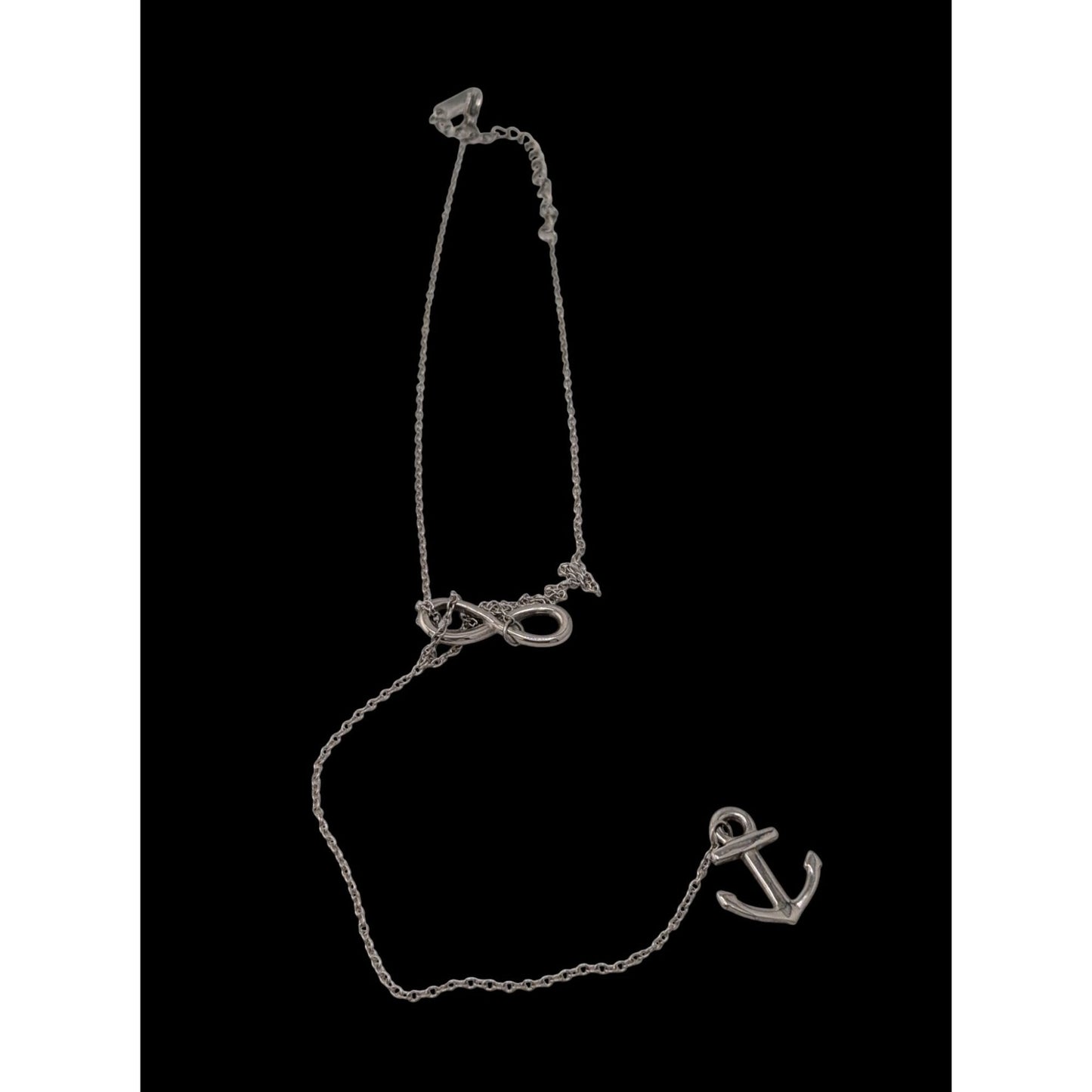 Nautical Infinity Anchor Lariat Silver Tone Necklace