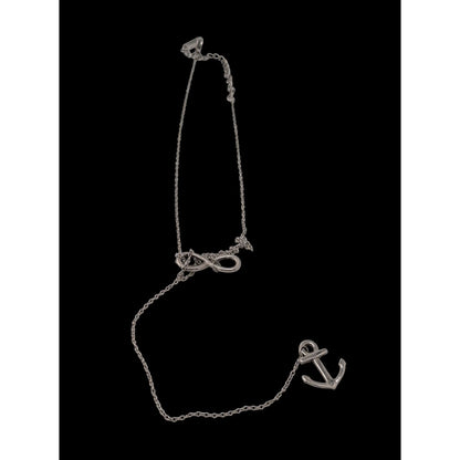 Nautical Infinity Anchor Lariat Silver Tone Necklace