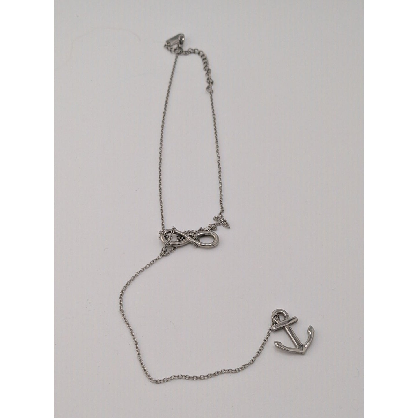 Nautical Infinity Anchor Lariat Silver Tone Necklace