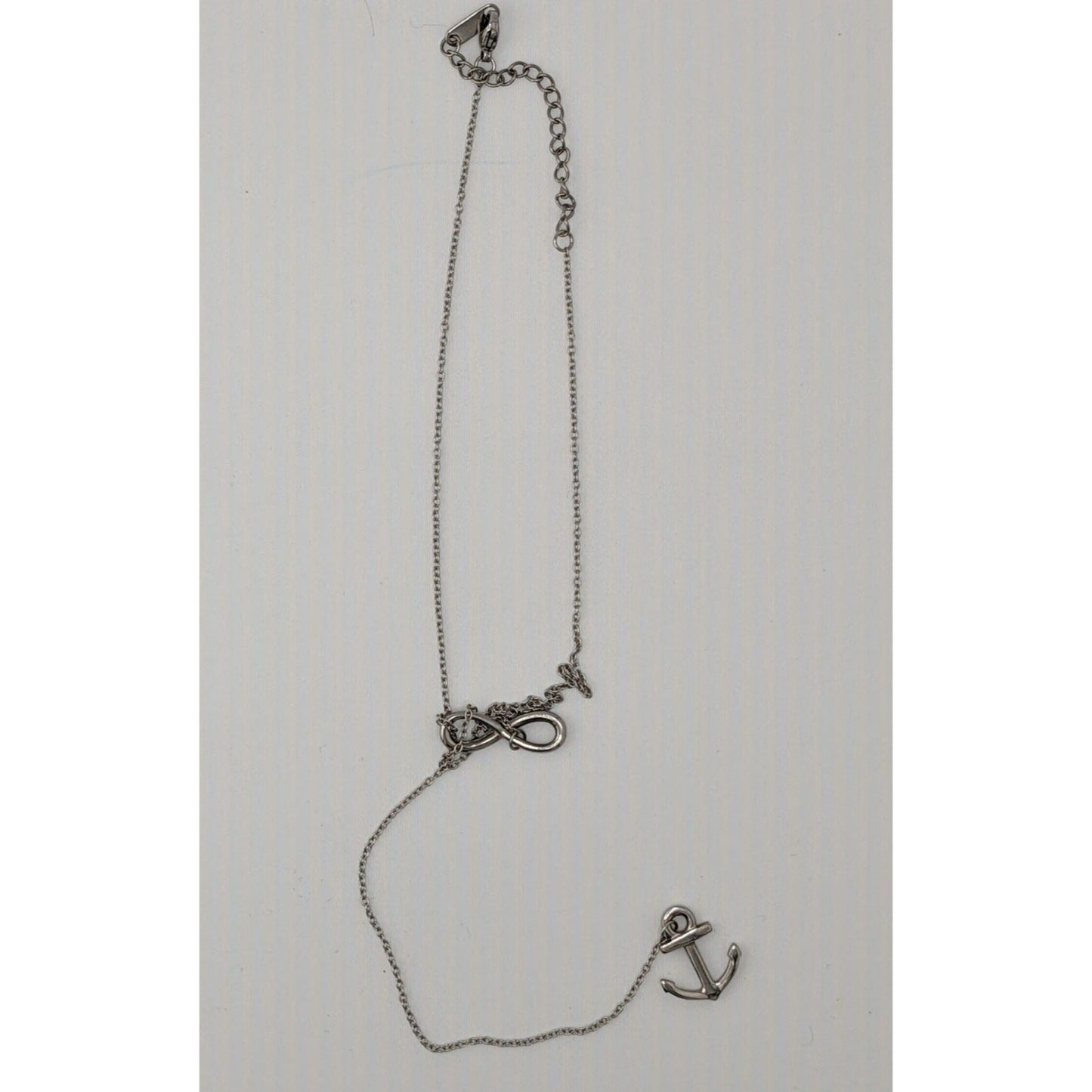 Nautical Infinity Anchor Lariat Silver Tone Necklace