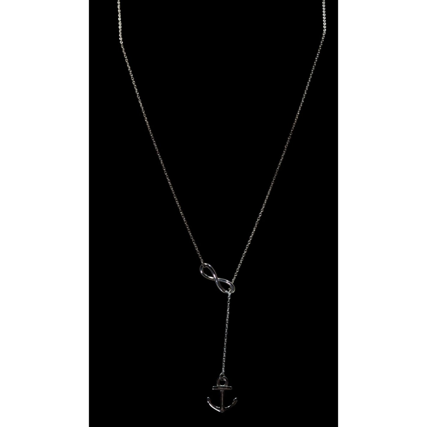 Nautical Infinity Anchor Lariat Silver Tone Necklace