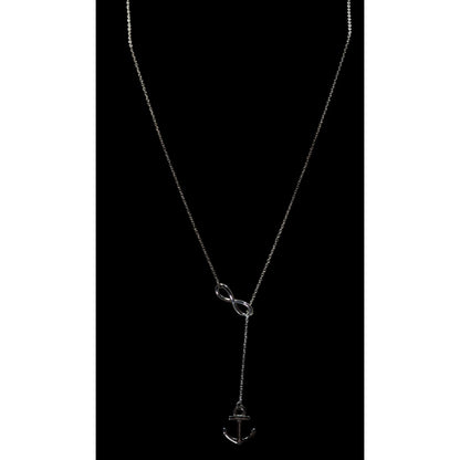 Nautical Infinity Anchor Lariat Silver Tone Necklace