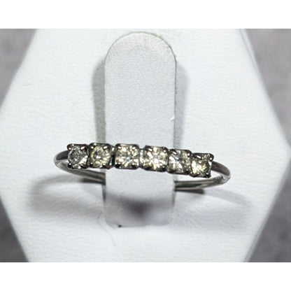 Simple Elegant Rhinestone Line Silver Tone Ring Size 8 1/4