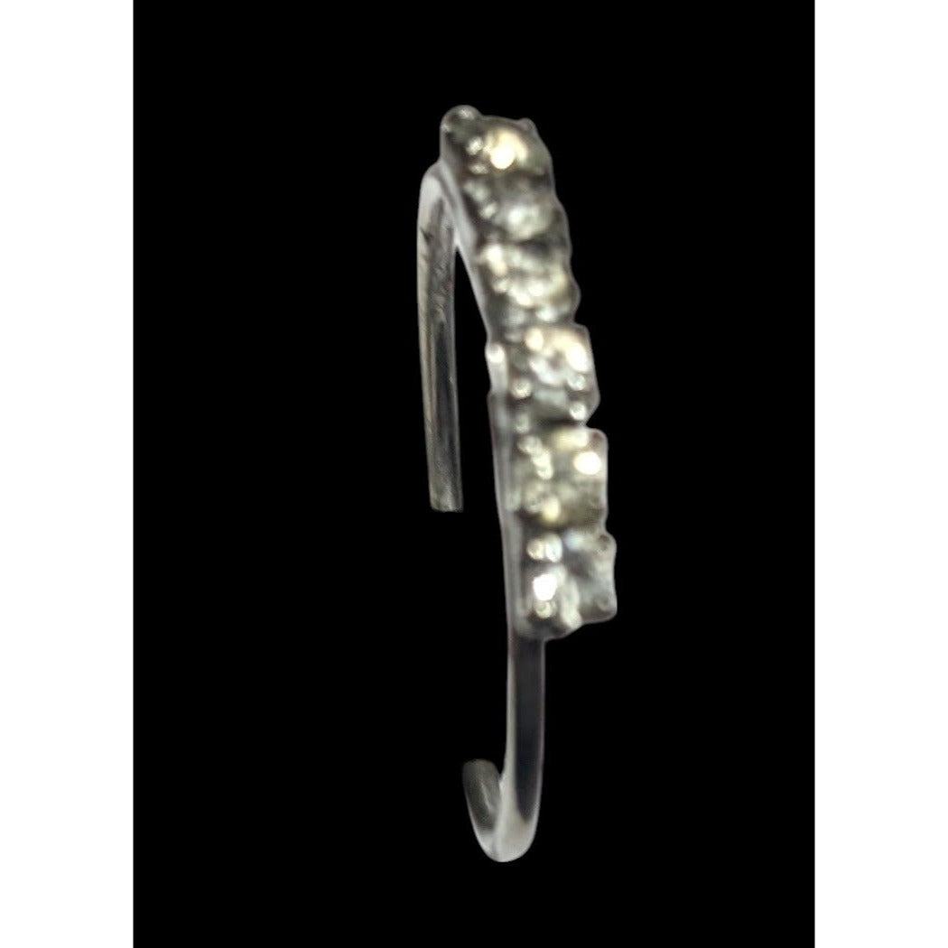 Simple Elegant Rhinestone Line Silver Tone Ring Size 8 1/4