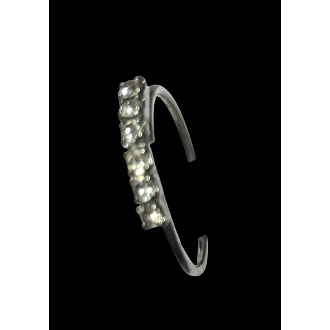 Simple Elegant Rhinestone Line Silver Tone Ring Size 8 1/4