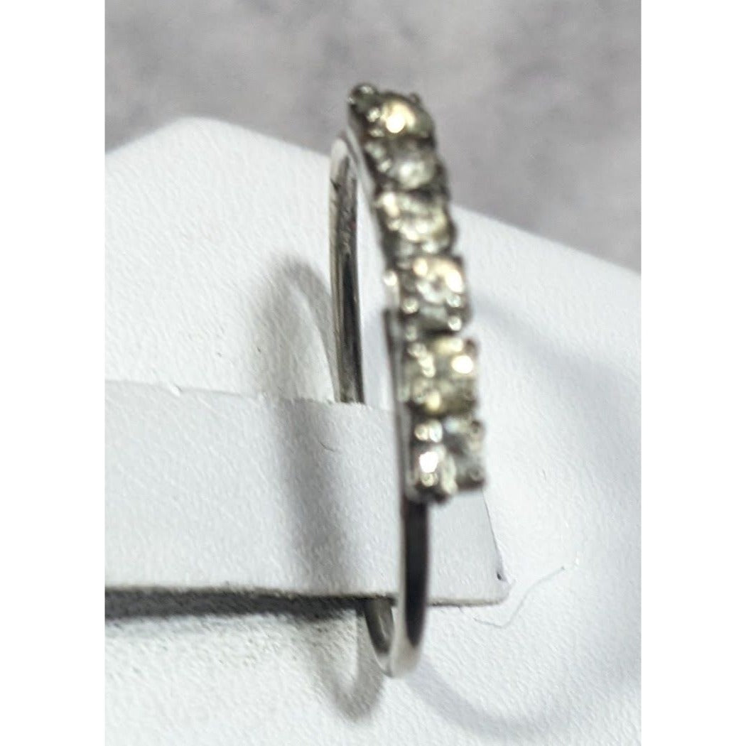 Simple Elegant Rhinestone Line Silver Tone Ring Size 8 1/4