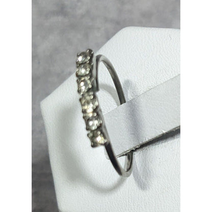 Simple Elegant Rhinestone Line Silver Tone Ring Size 8 1/4