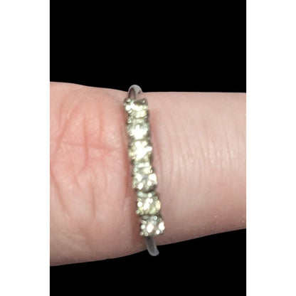 Simple Elegant Rhinestone Line Silver Tone Ring Size 8 1/4