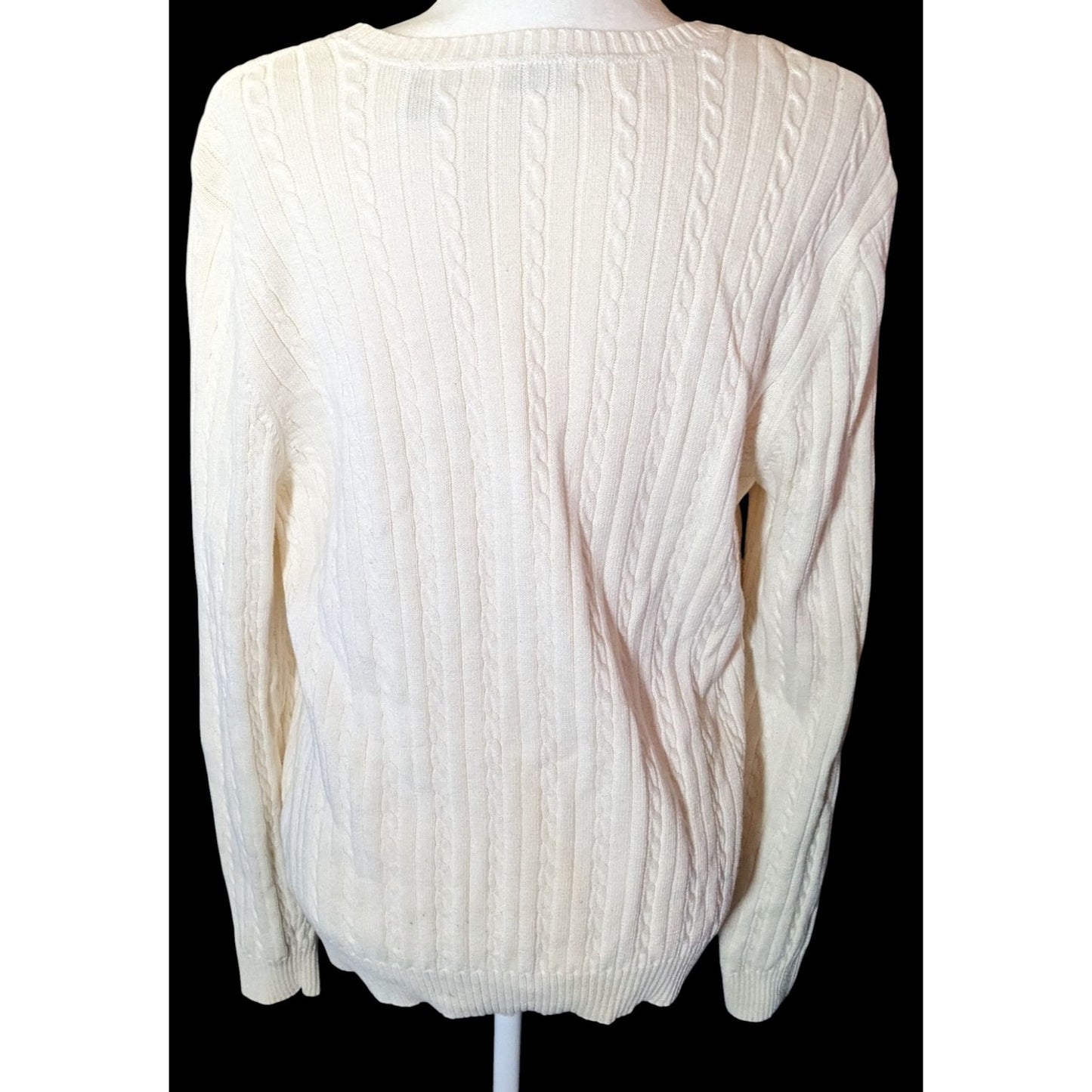 Izod Preppy Cream Cable Knit Sweater With Embroidered Emblem