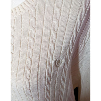 Izod Preppy Cream Cable Knit Sweater With Embroidered Emblem