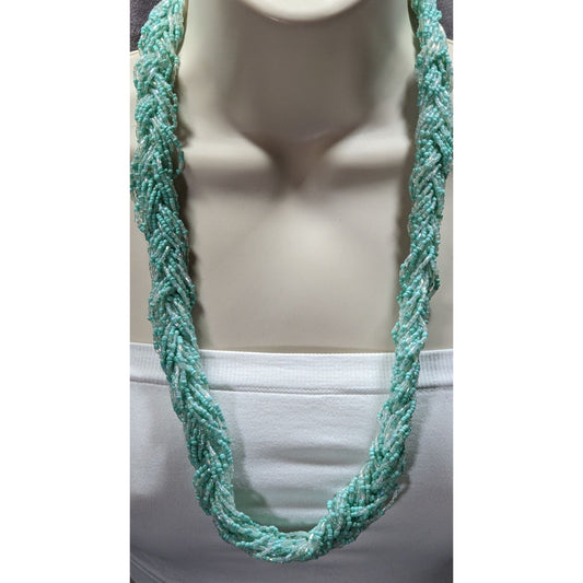 Vintage Mermaidcore Pastel Blue Glass Braided Necklace