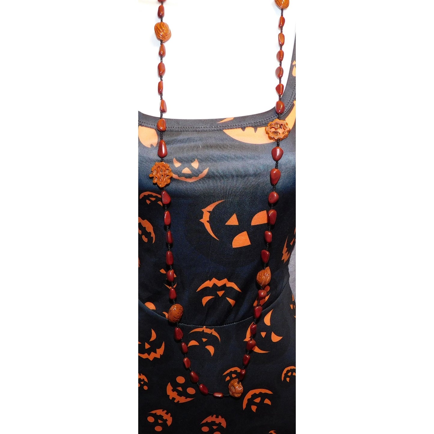 Rustic Nature Inspired Peach Pit Stone And Glass Beaded Necklace