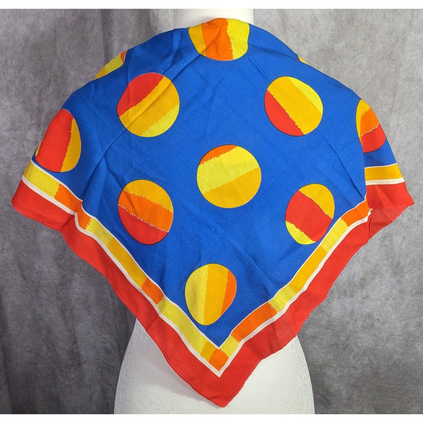Vintage Soviet Headscarf Vesna 27"x27" Red & Blue Polka Dot Design By Ministry Of Textile Industry