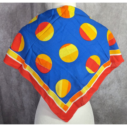 Vintage Soviet Headscarf Vesna 27"x27" Red & Blue Polka Dot Design By Ministry Of Textile Industry
