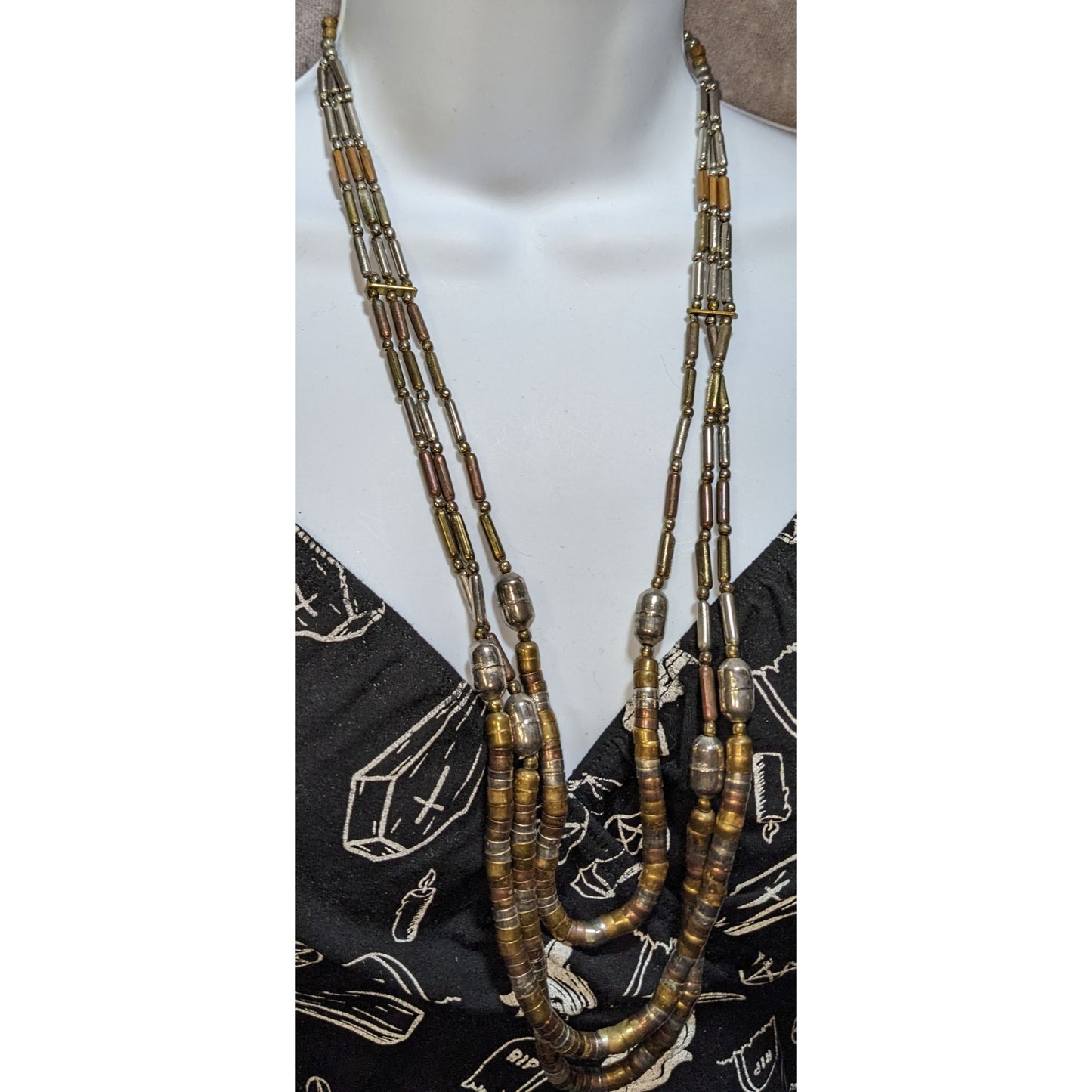 Vintage Brutalist Multi-Strand Metal Bead Necklace