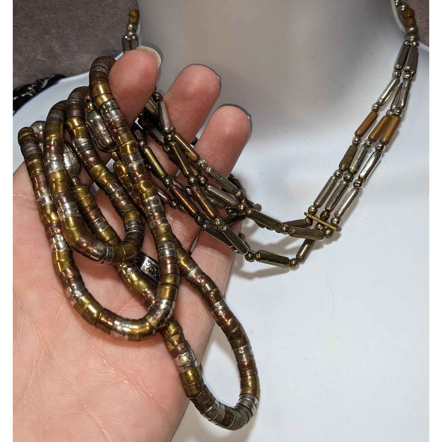 Vintage Brutalist Multi-Strand Metal Bead Necklace