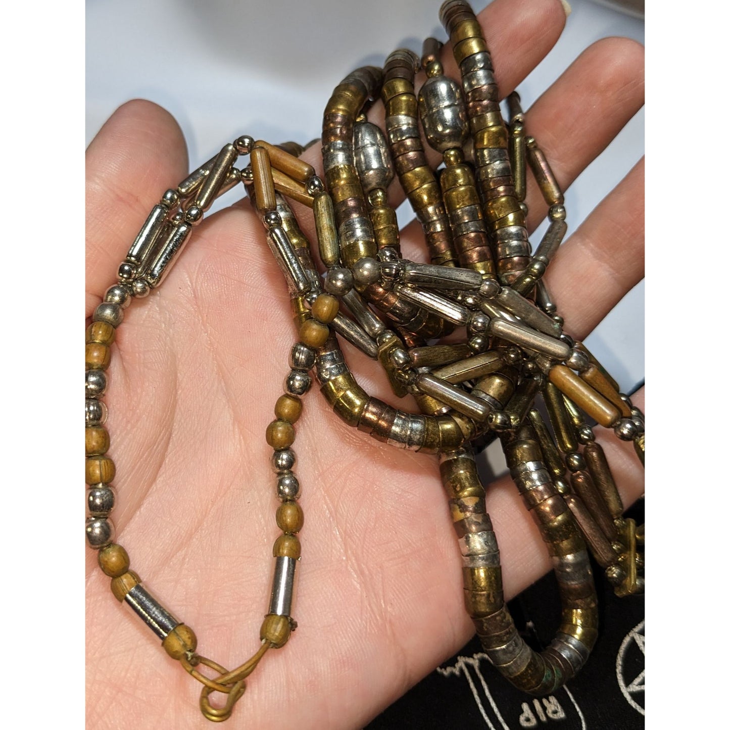 Vintage Brutalist Multi-Strand Metal Bead Necklace