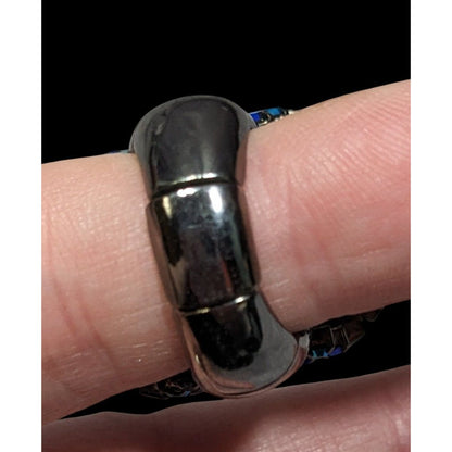 Chunky Glam Goth Grey And AB Blue Glass And Rhinestone Stretch Ring
