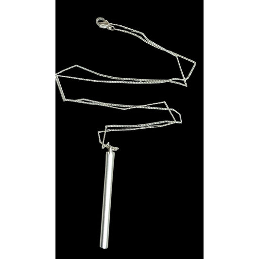 Modernist Frosted Silver Tone Pillar Pendant Necklace