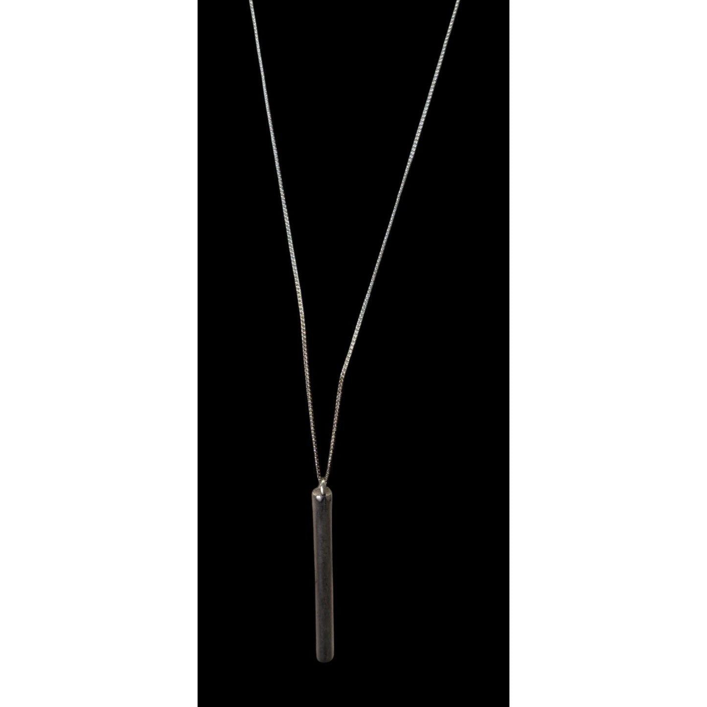 Modernist Frosted Silver Tone Pillar Pendant Necklace