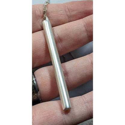 Modernist Frosted Silver Tone Pillar Pendant Necklace