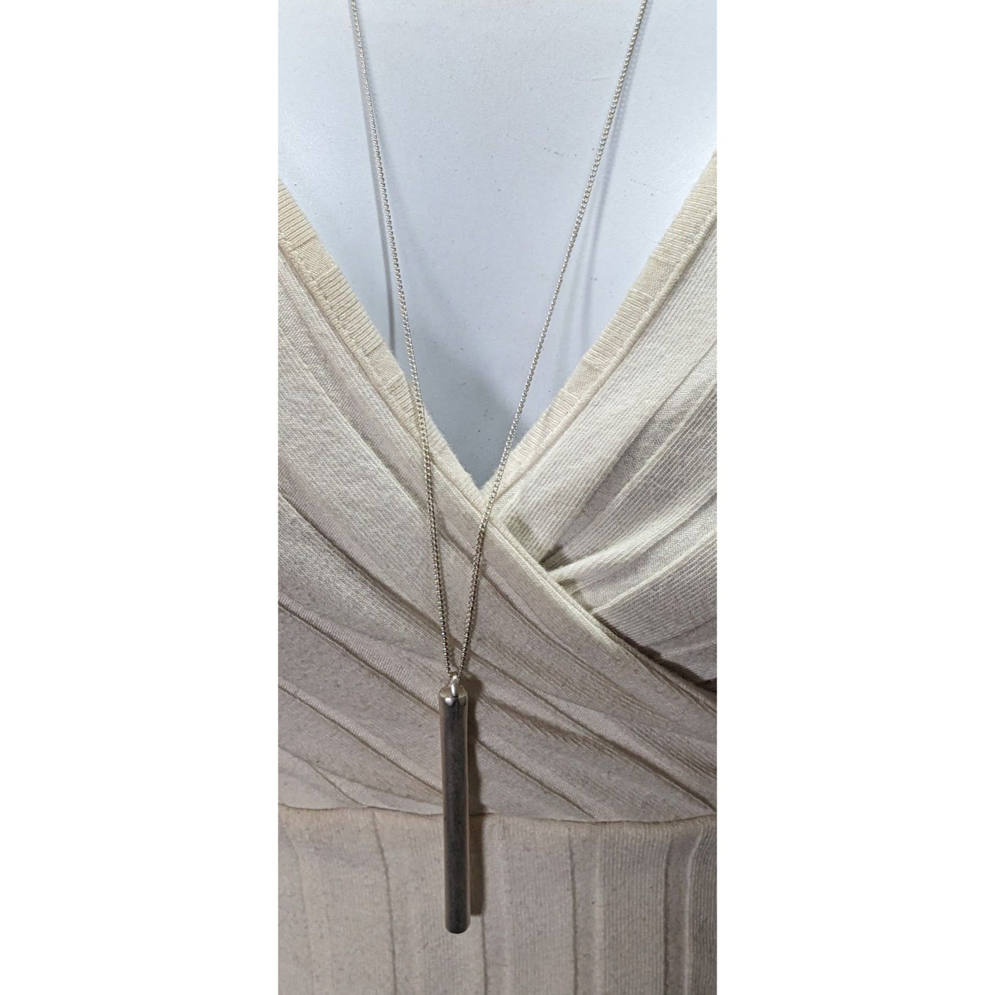 Modernist Frosted Silver Tone Pillar Pendant Necklace