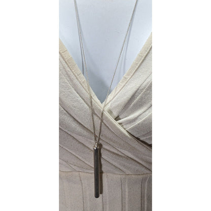 Modernist Frosted Silver Tone Pillar Pendant Necklace