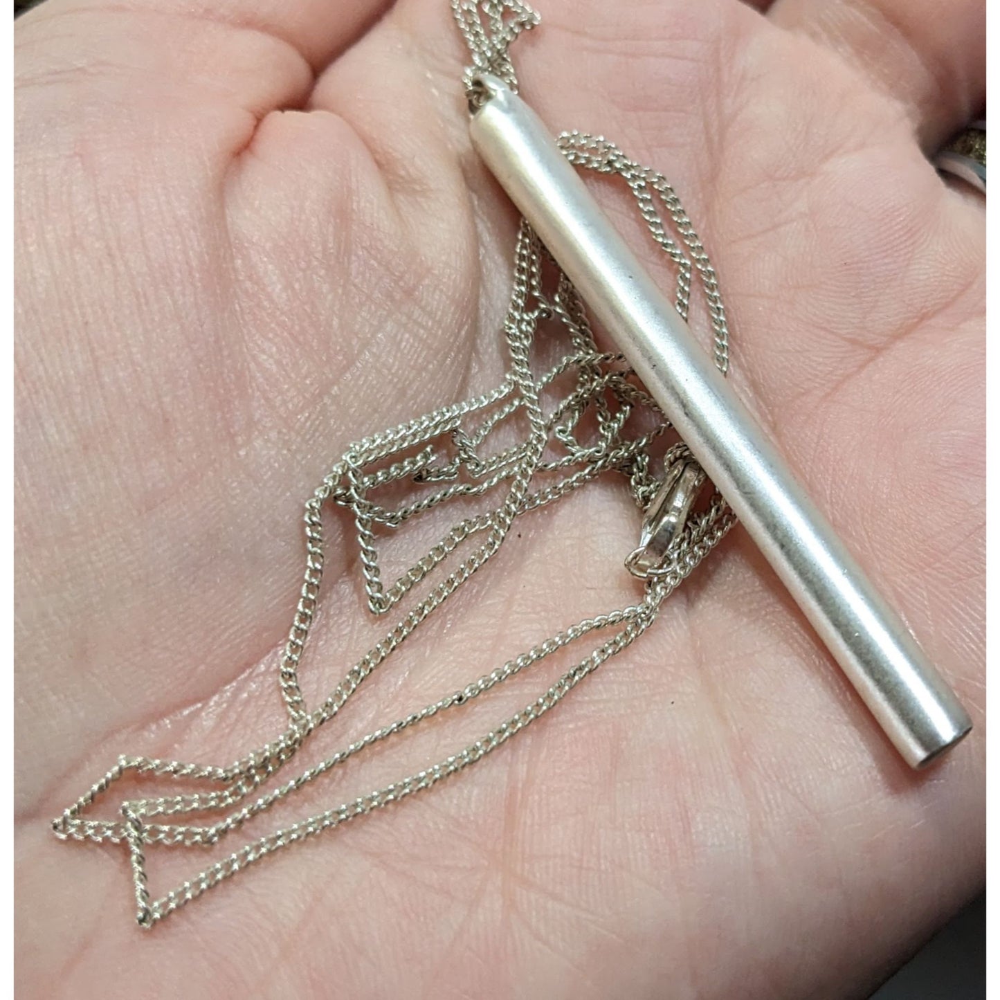 Modernist Frosted Silver Tone Pillar Pendant Necklace