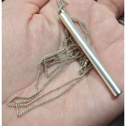 Modernist Frosted Silver Tone Pillar Pendant Necklace