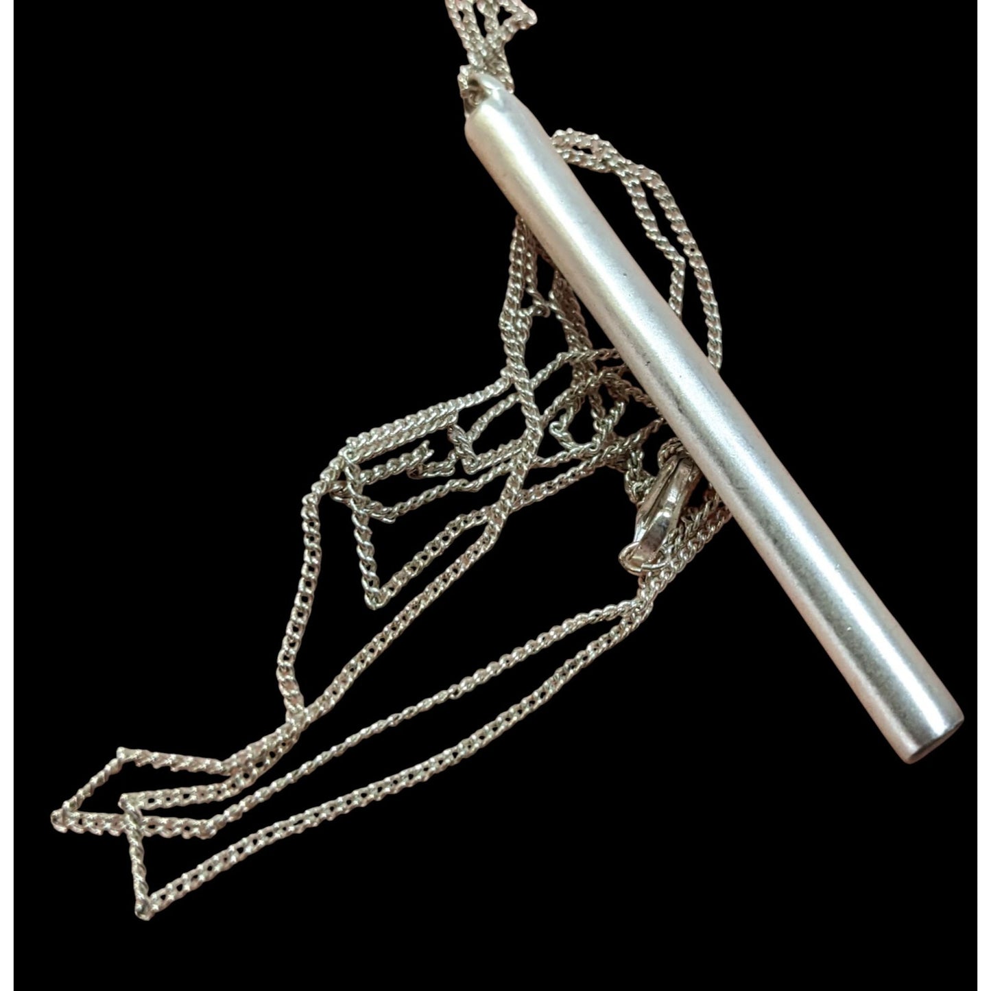 Modernist Frosted Silver Tone Pillar Pendant Necklace