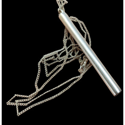 Modernist Frosted Silver Tone Pillar Pendant Necklace