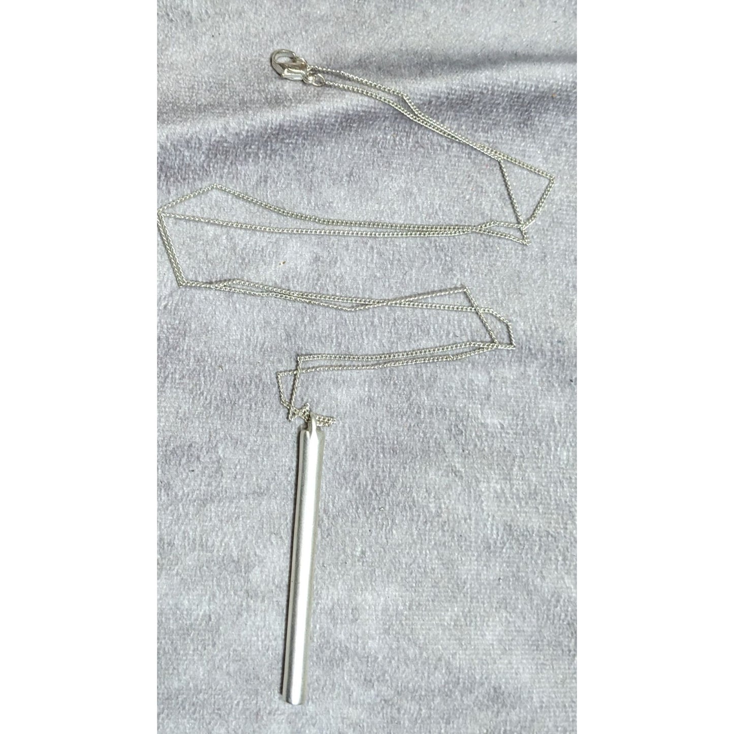 Modernist Frosted Silver Tone Pillar Pendant Necklace