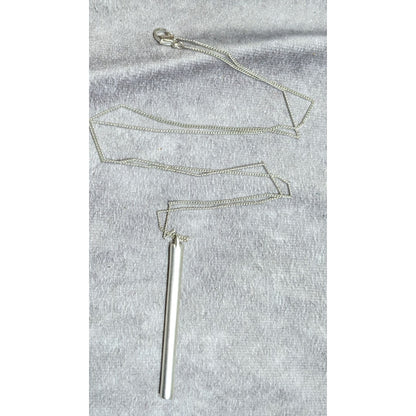 Modernist Frosted Silver Tone Pillar Pendant Necklace