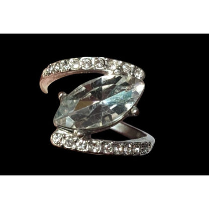 Elegant Glam Silver Tone Gemmed Abstract Wedding Style Ring