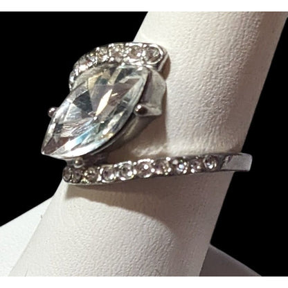 Elegant Glam Silver Tone Gemmed Abstract Wedding Style Ring