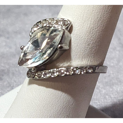 Elegant Glam Silver Tone Gemmed Abstract Wedding Style Ring