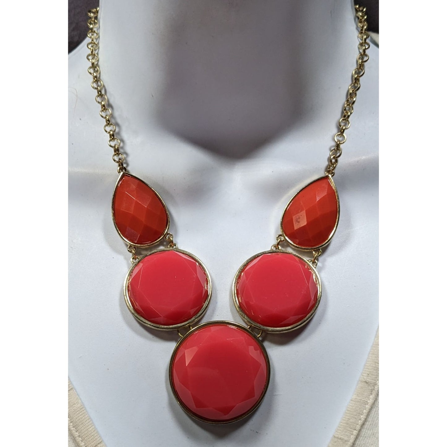 Pink And Orange Faceted Gemmed Statement Necklace