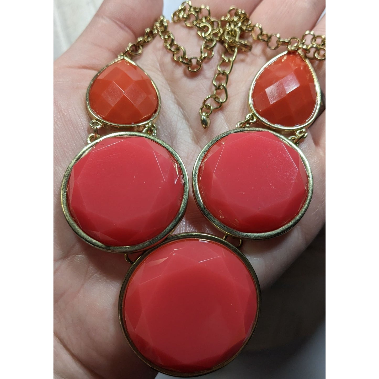 Pink And Orange Faceted Gemmed Statement Necklace