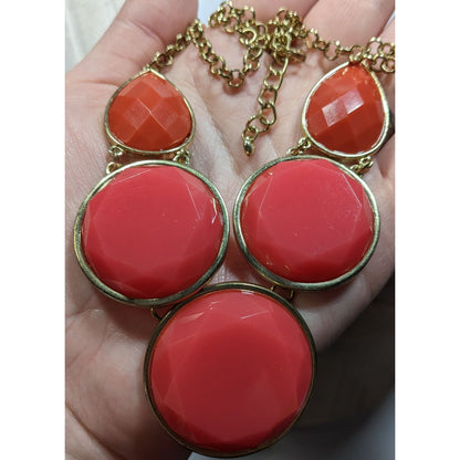 Pink And Orange Faceted Gemmed Statement Necklace