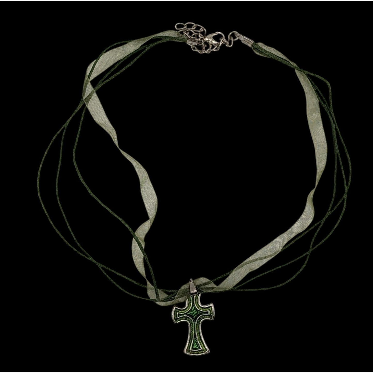 Whimsygoth Religious Green Cross Pendant Necklace