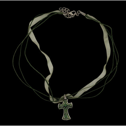 Whimsygoth Religious Green Cross Pendant Necklace