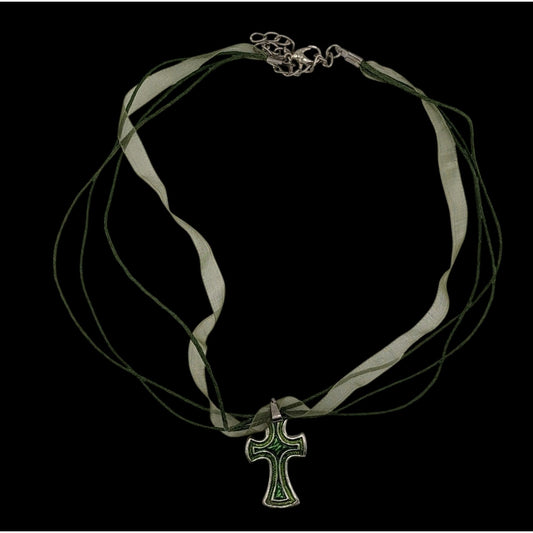 Whimsygoth Religious Green Cross Pendant Necklace