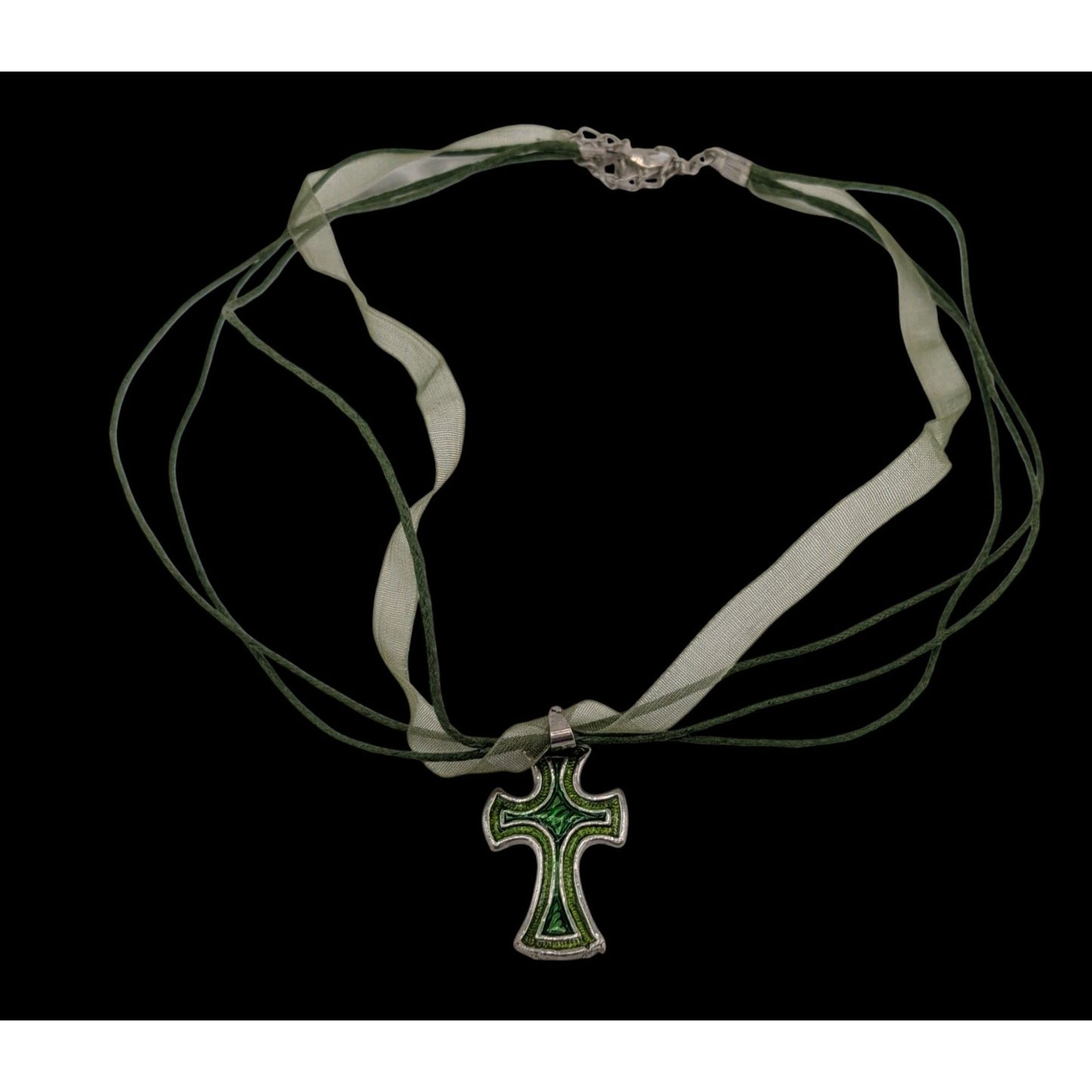 Whimsygoth Religious Green Cross Pendant Necklace